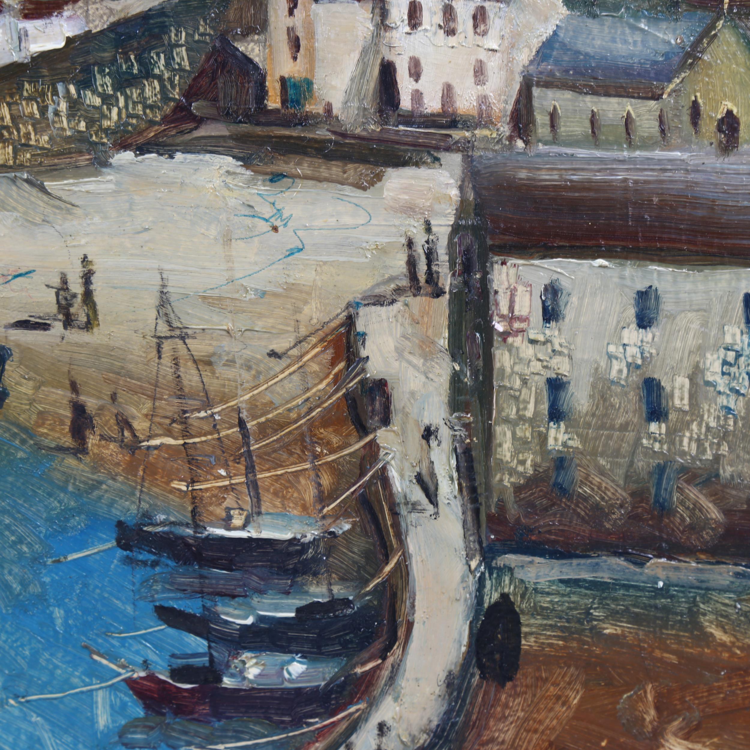 Mid-20th century oil on canvas, Tenby Bay, unsigned, 46cm x 62cm, framed Good original condition - Image 3 of 4