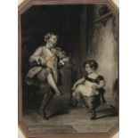 19th century monochrome watercolour, violin player and girl dancing, unsigned, 21cm x 16cm, framed