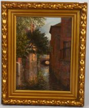 Seward Turner (1847 - 1915), a canal backwater, oil on board, signed, 40cm x 30cm, framed Very