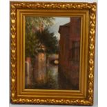 Seward Turner (1847 - 1915), a canal backwater, oil on board, signed, 40cm x 30cm, framed Very