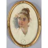 Jose Miralles Darmanin (1851 - 1900), portrait of a girl, oval oil on board, signed with stamp and