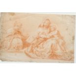 17th century Italian School, Madonna and Child, conte chalk on paper, 30cm x 45cm, framed Repaired