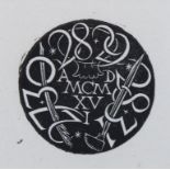 Eric Gill, Rondel, original woodblock print, 1916, by St Dominic's Press, 3.5cm diameter