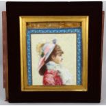 Leconte, portrait of a lady, painting on porcelain plaque circa 1900, signed, 40cm x 34cm, framed