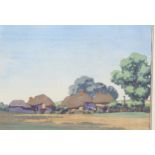 Kenneth Broad, a Sussex farm, colour woodblock print, signed in pencil, no. 49/150, image 25cm x