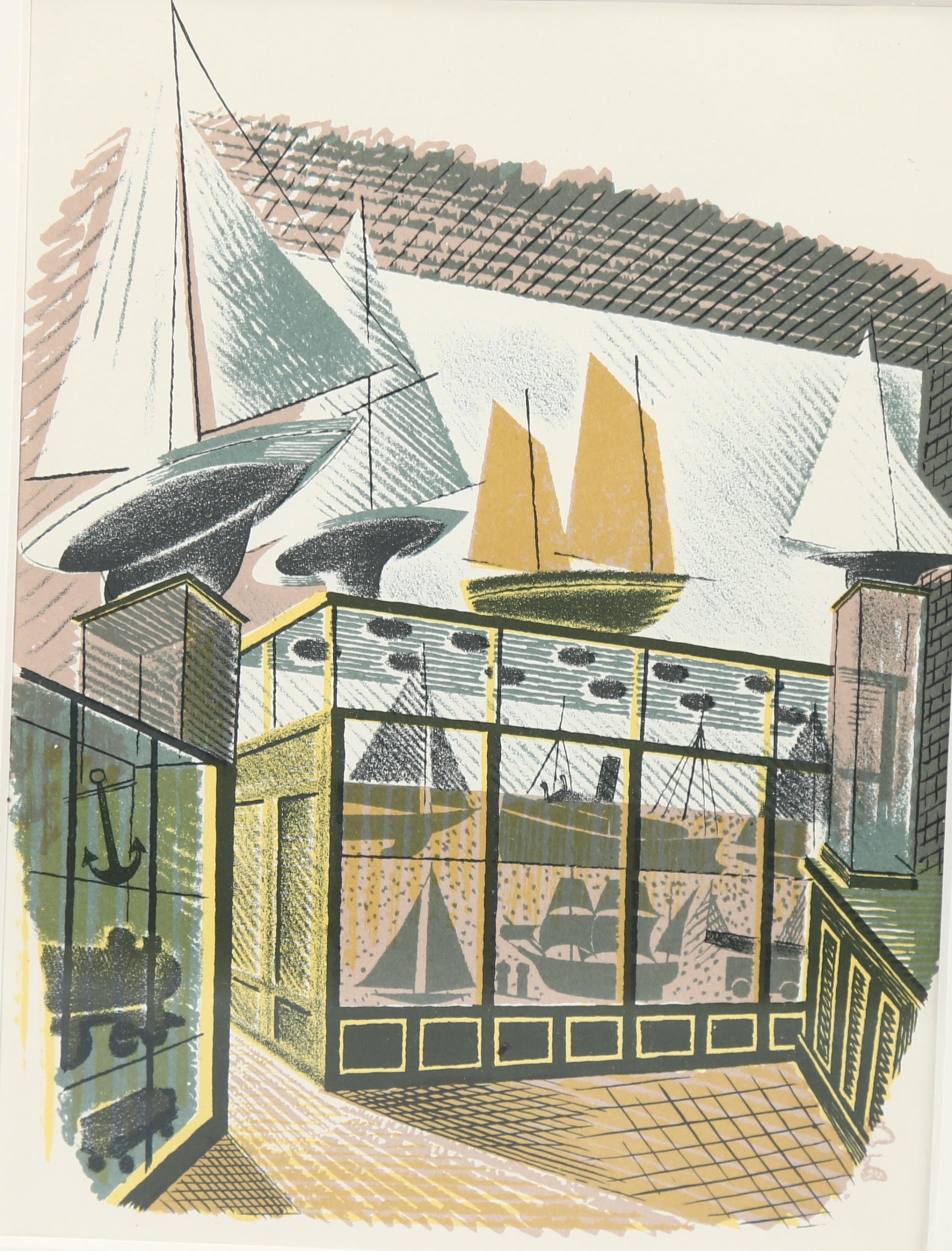 Eric Ravilious (1903-1942), lithograph in colours on paper, Model Ships and Railways, 18.5cm x 15cm,