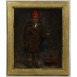 19th century oil on canvas, portrait of a match seller, unsigned, 26cm x 20cm, framed Canvas has