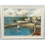 Mid-20th century oil on canvas, Tenby Bay, unsigned, 46cm x 62cm, framed Good original condition
