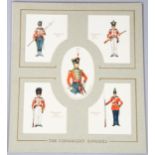 The Connaught Rangers, studies of military uniform, a group of 5 watercolours in common mount,