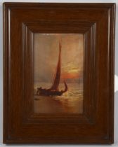 George Hyde Pownall, launching the boat at daybreak, oil on board, 21cm x 13cm, framed Good