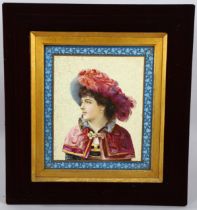 Leconte, portrait of a lady, painting on porcelain plaque circa 1900, signed, 40cm x 34cm, framed