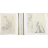 Manner of Henry Scott Tuke, 2 pencil sketches, bathers, and boating scene Image with figures