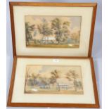 A pair of 19th century topographical watercolours, Colonial buildings in farm landscapes, signed