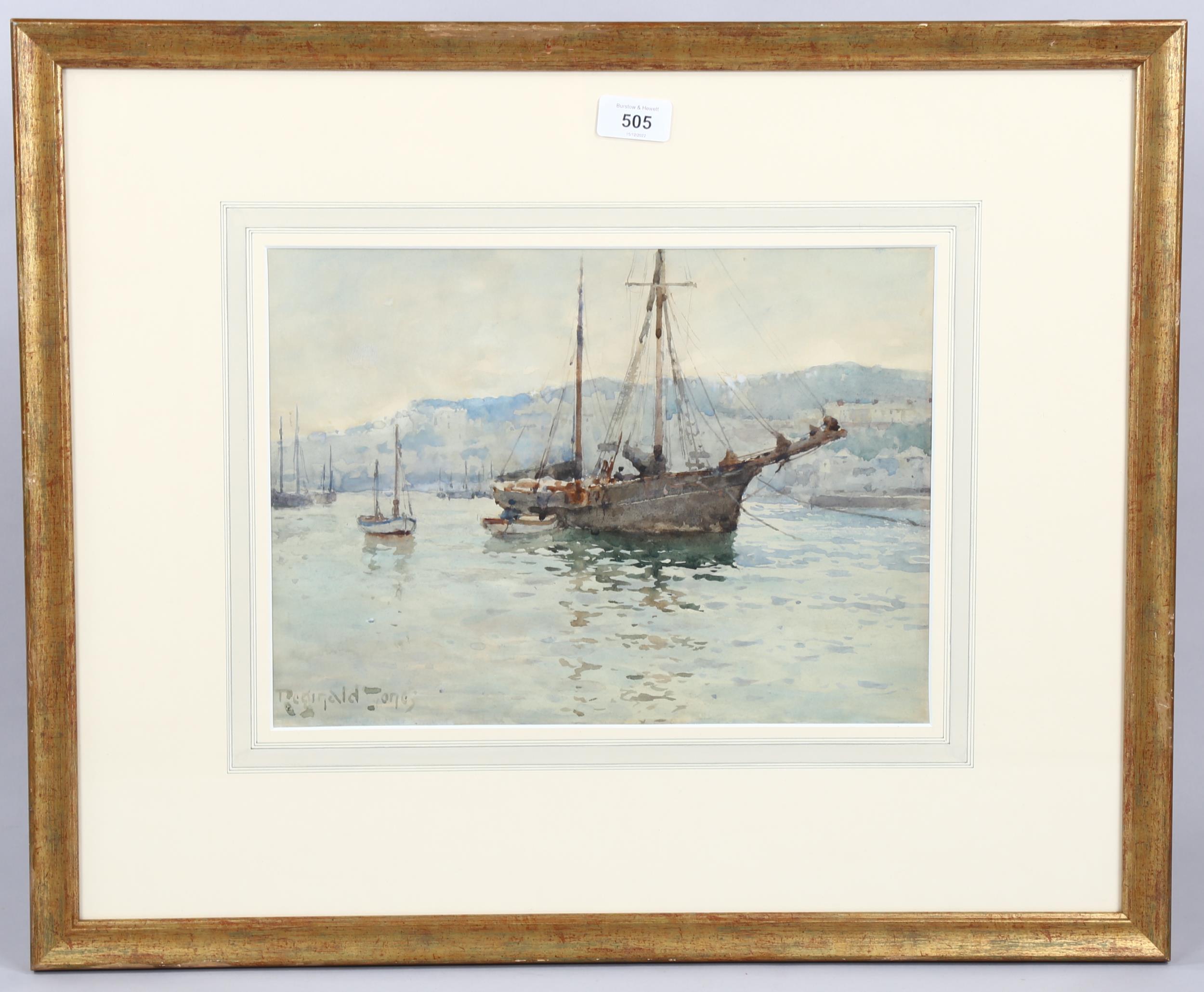 Reginald T Jones (1857 - 1920), Schooner St Ives, watercolour, signed, 26cm x 35cm, framed - Image 2 of 4