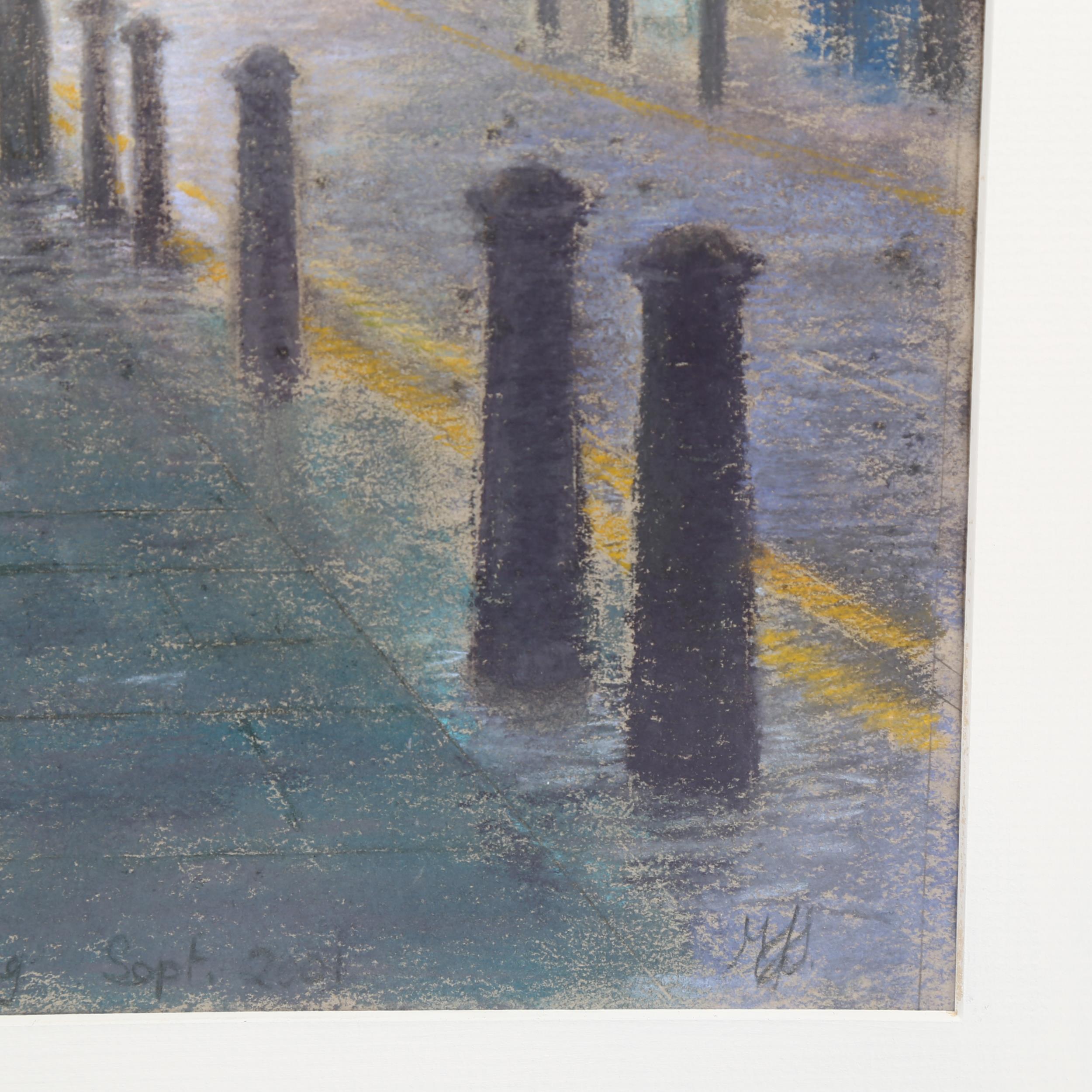 Coloured pastels, Rupert Street Sunday morning 2001, indistinctly signed, 42cm x 29cm, framed Good - Image 3 of 4
