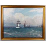 Geoffrey Chatten (born 1938), sailing ships off Gorleston, large oil on board, signed, title