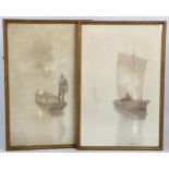 Shigesaboro Ishida (1888 - 1960), fishing boats in the mist, pair of watercolours, signed, 47cm x