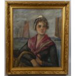 French School, oil on canvas, portrait of a fishergirl, unsigned, 60cm x 50cm, framed Good condition