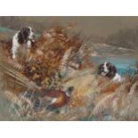 Reuben Ward Binks (1880 - 1950), Spaniels and pheasant, watercolour, signed and dated 1928, 25cm x