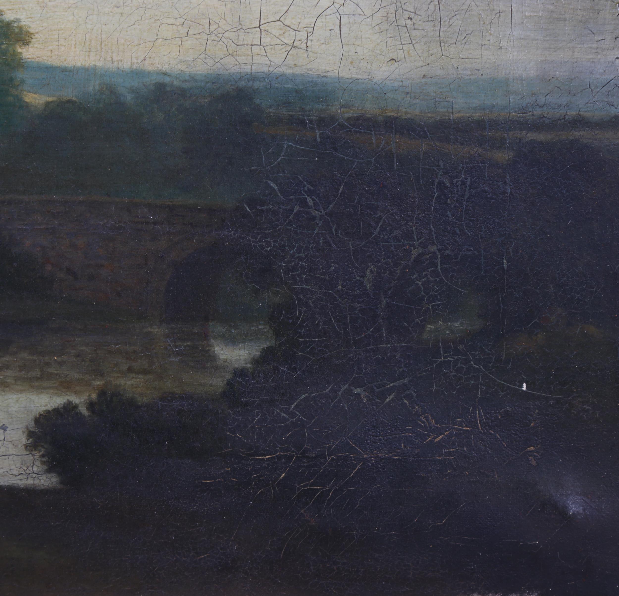 19th century oil on canvas landscape, unsigned, 48cm x 56cm, framed Paint chip in top left-hand - Image 3 of 4