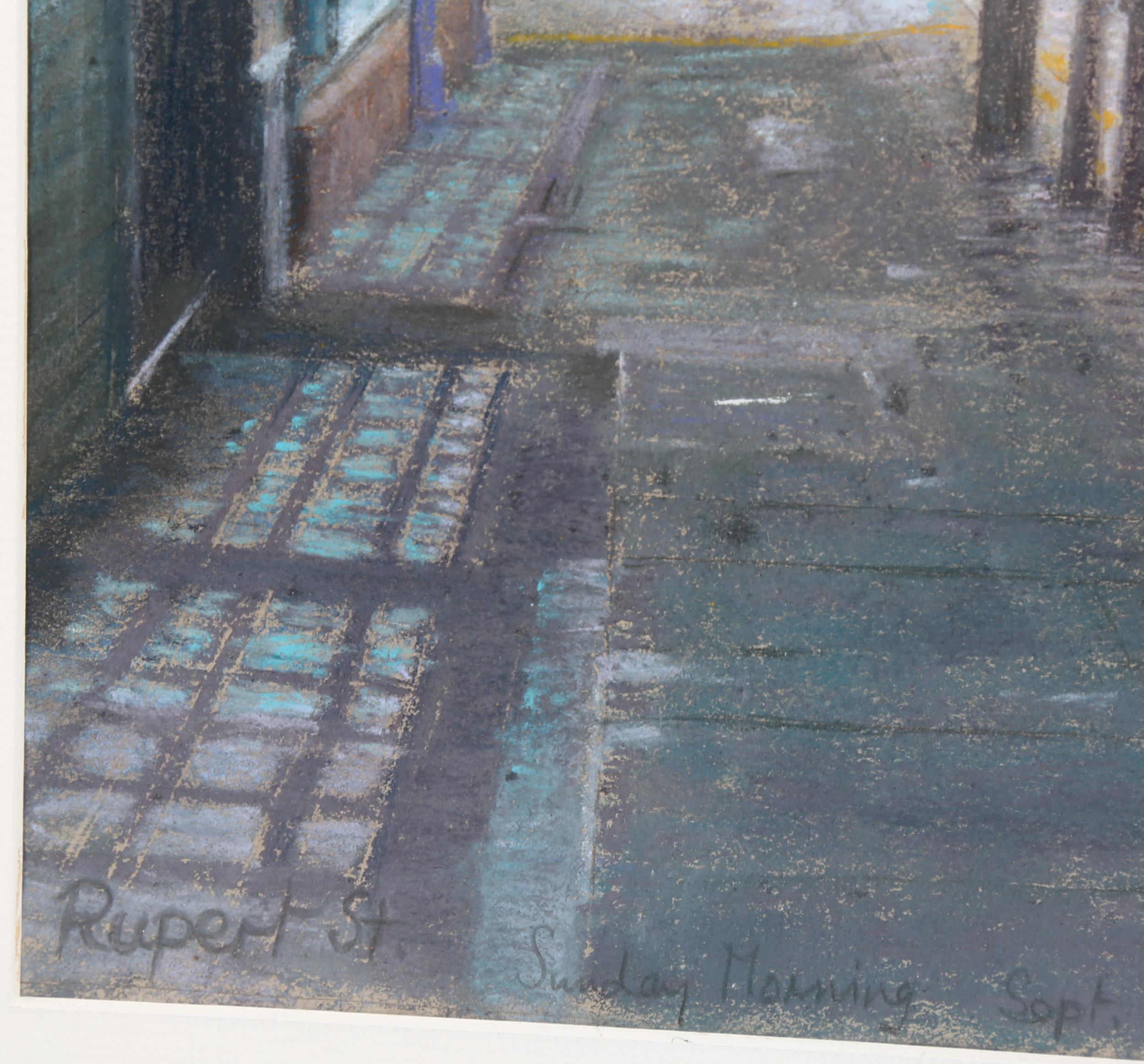 Coloured pastels, Rupert Street Sunday morning 2001, indistinctly signed, 42cm x 29cm, framed Good - Image 4 of 4