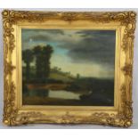 19th century oil on canvas landscape, unsigned, 48cm x 56cm, framed Paint chip in top left-hand