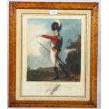 Hand coloured aquatint, portrait of a soldier, published 1801, image 32cm x 28cm, framed Slight