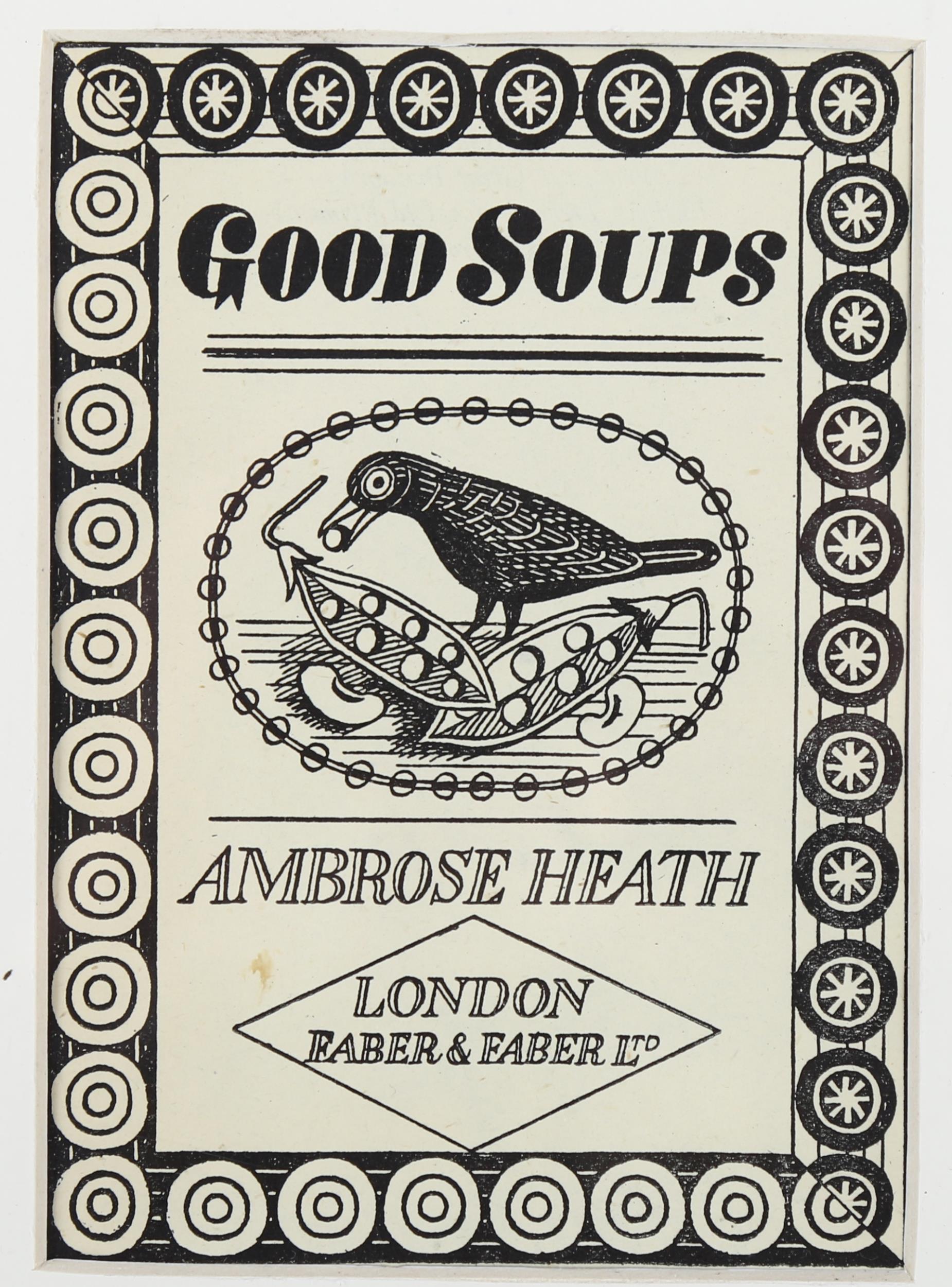 Edward Bawden, good soups, woodcut print, book sheet for Faber & Faber 1946, 15cm x 10cm, framed 1