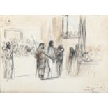 Jean-Louis Forain (French, 1852 - 1931), ink and wash sketch, Christ before Pontius Pilate,