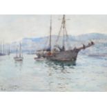 Reginald T Jones (1857 - 1920), Schooner St Ives, watercolour, signed, 26cm x 35cm, framed