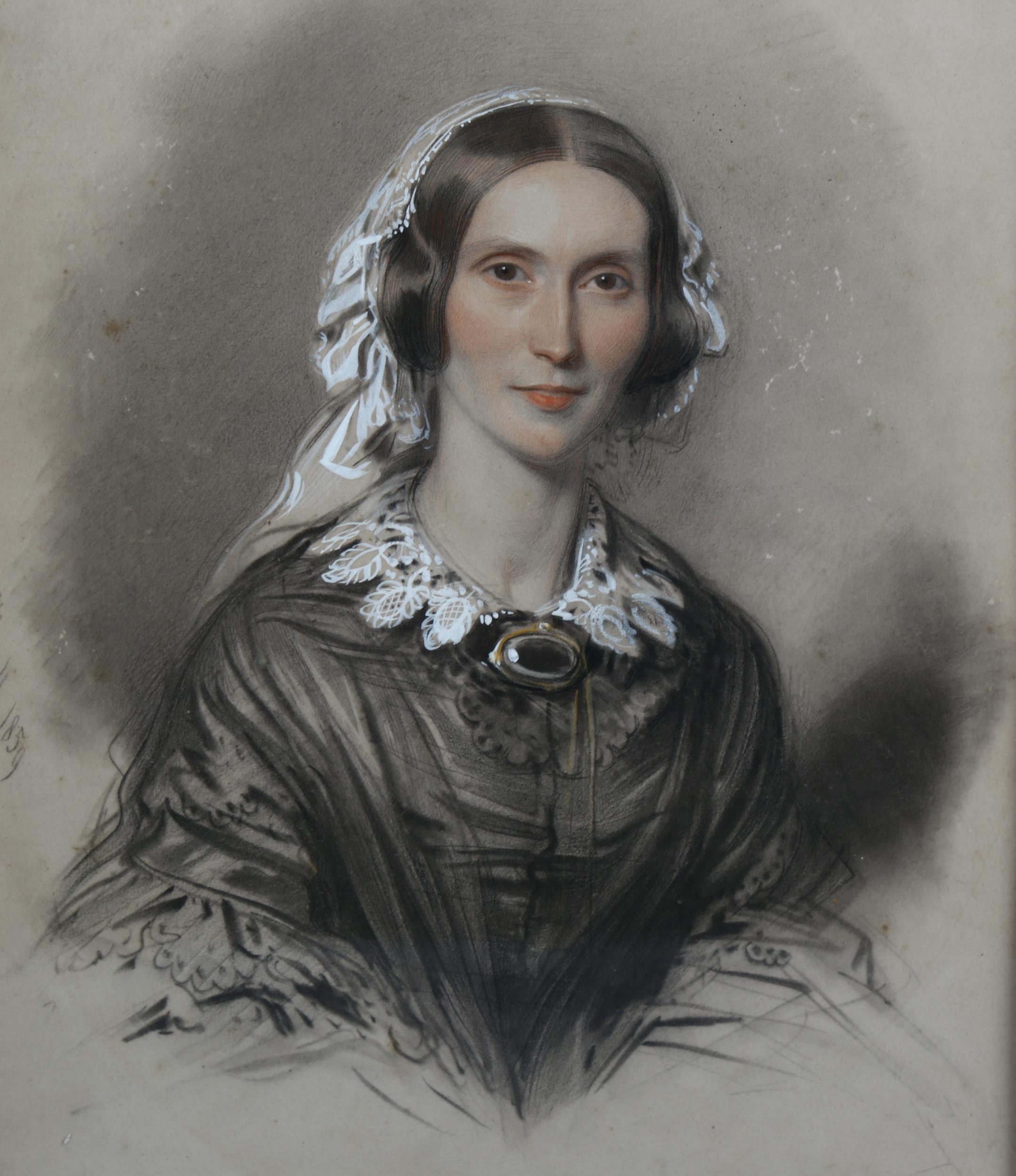 Edward Havell, portrait of a woman, charcoal heightened with white, signed and dated 1859, 48cm x - Image 2 of 4