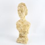A mid-century plaster bust of a woman in the manner of ALBERTO GIACOMETTI, height 57cm