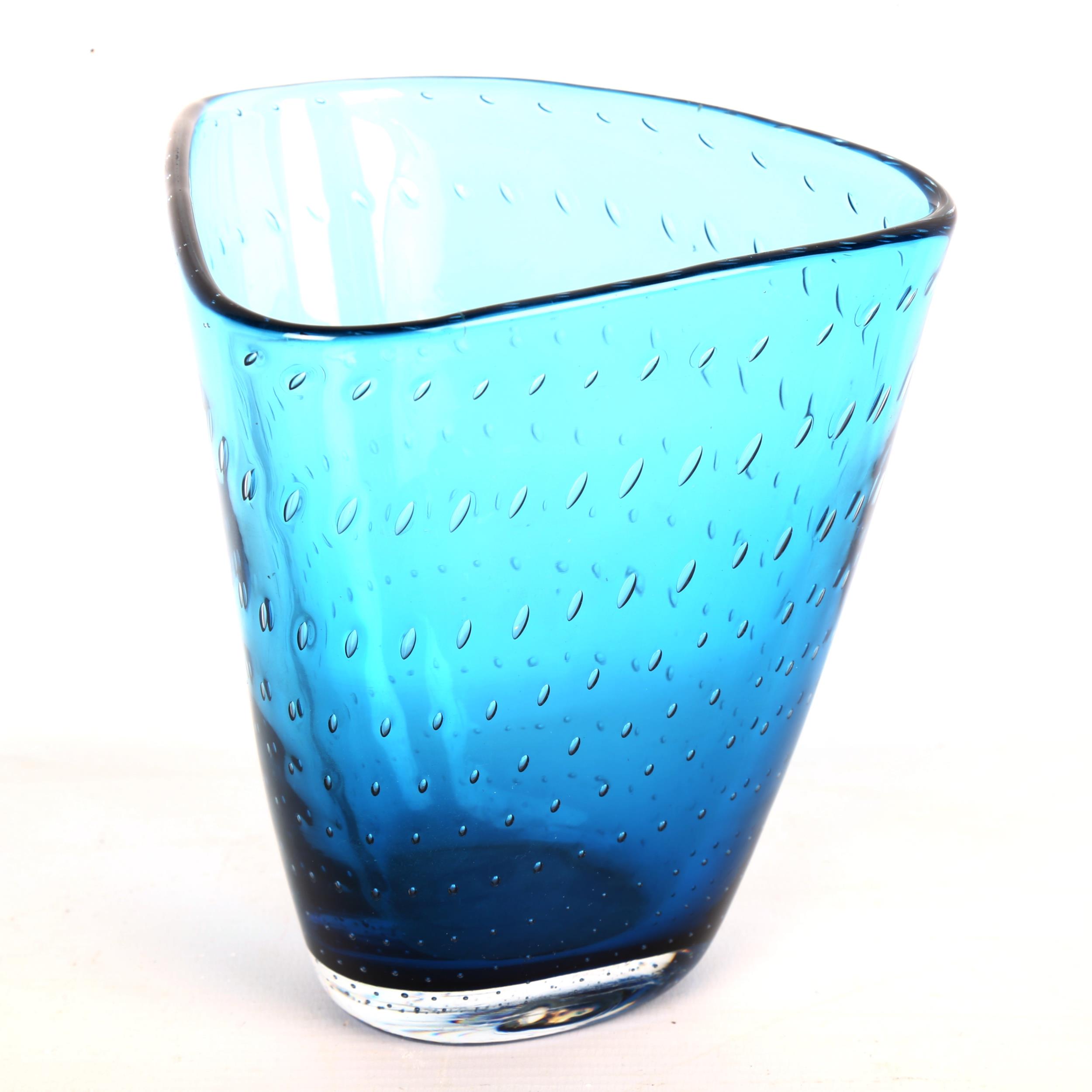 VICKE LINDSTRAND for Kosta, a 1952 design triangular glass vase, 3 line acid stamp to base