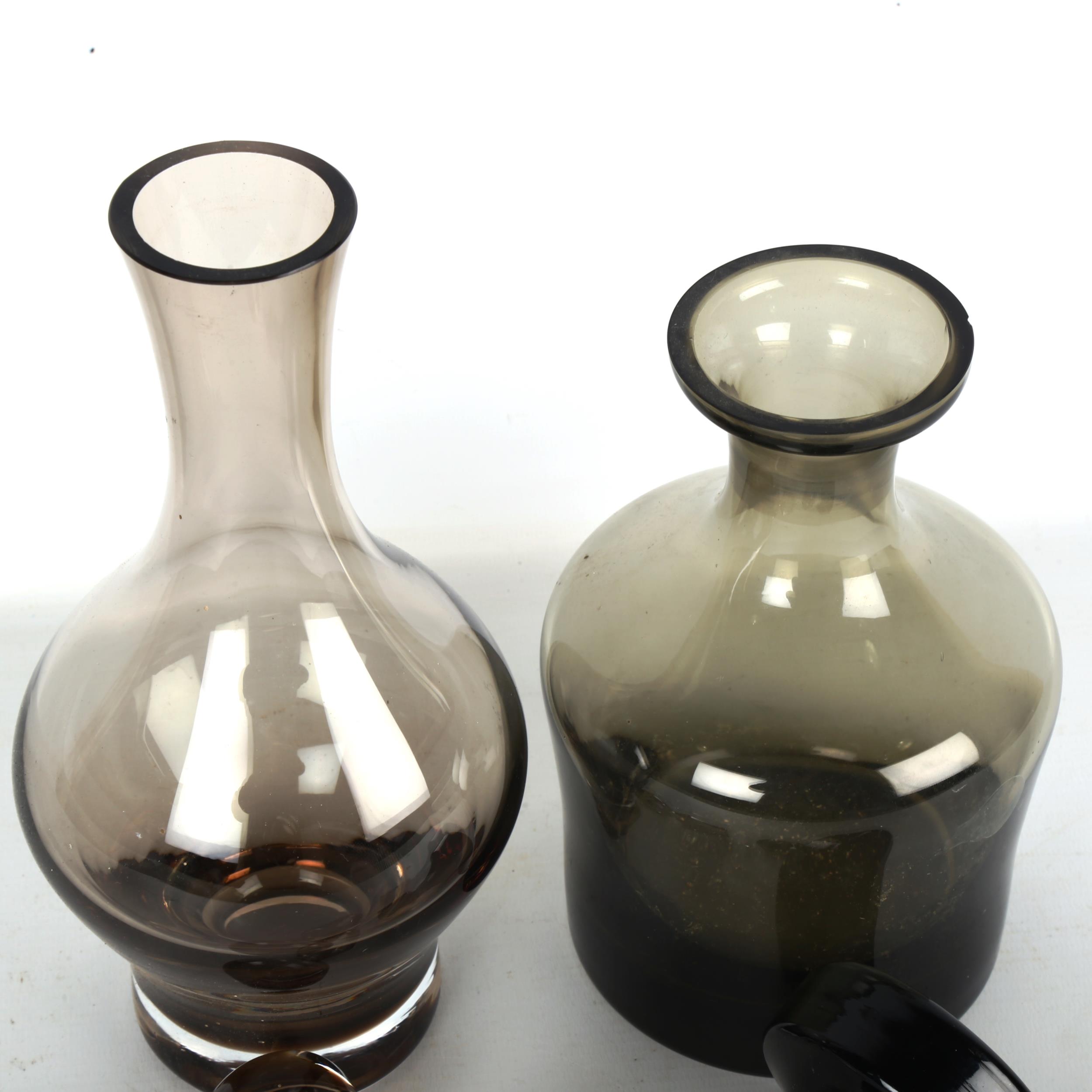 2 mid-century smoked glass decanters, tallest 28cm smallest decanter has several chips to rim and - Image 3 of 4