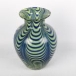 A blue/green studio glass vase, unsigned, height 22cm Good condition, chip to base from manufacture.