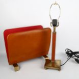 An ETTINGER leather and brass paper-rack and a similar table lamp. Some age related marking to metal