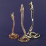 A BIMINI, Werkstatte or Lauscha lampworked mirrored glass snake and 2 similar striped snakes Good