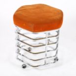 A 1970s Italian chrome stool of stacked hexagonal form on ball castors, height 48cm Structural