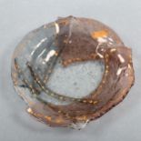LIZA BUSH a studio fused and gilded glass plate, makers label and original box, diameter 19cm Good