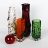 4 pieces of WHITEFRIARS Glass including a GEOFFREY BAXTER bark vase, and one other vase (5) Good