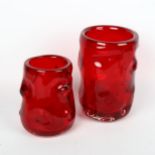 WHITEFRIARS Glass, two red knobbly vases, tallest 17cm Good condition, no chips or cracks