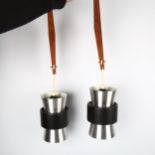 A pair of vintage Danish wall lights with teak stem and shades in the style of JO HAMMERBORG for FOG