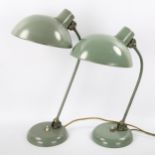 2 mid-century Bauhaus design desk lamps in the manner of CHRISTIAN DELL, tallest 50cm Some paint