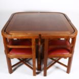 HUGHES, BOLCKOW and Co for HEALS, a 1930s teak dining table and tuck under chairs, the wood from RMS