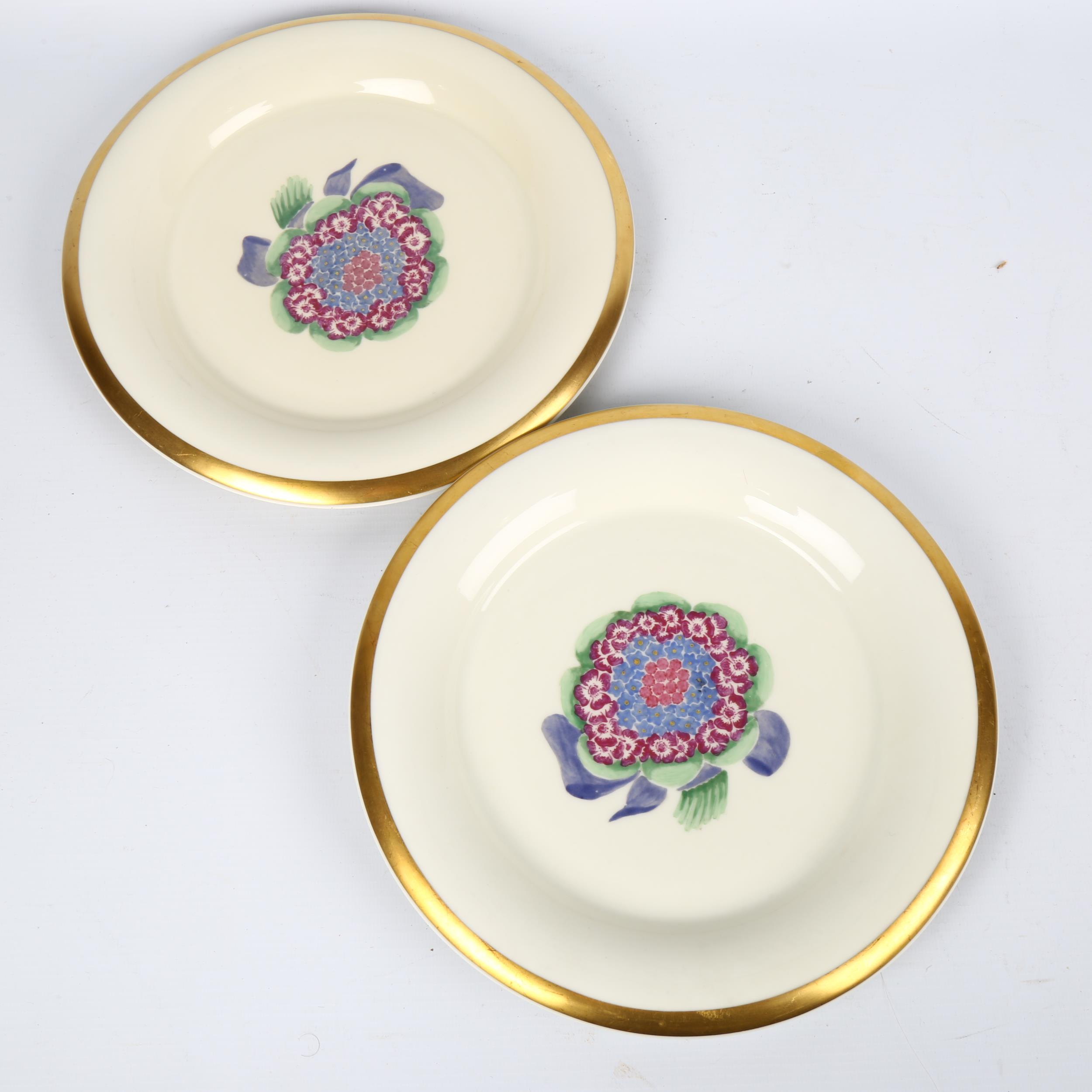 MARCEL GOUPY for ROUARD, Paris,1930s, a pair of dinner plates with gilt rim and sponged floral - Image 2 of 3