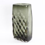 GEOFFREY BAXTER for WHITEFRIARS Glass, pewter & clear glass basket weave slab vase, height 26.5 cm