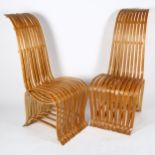 A pair of designer bamboo chairs in the manner of KONSTANTIN GRCIC with indistinct maker?s mark,