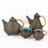 HEGNETSLUND LERVAREFABRIK, a1960s Danish 4 piece studio pottery tea-service, with bulbous onion