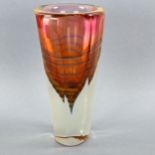 A mid century heavy walled glass vase with, no makers marks, height 26cm several small chips at rim