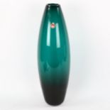 A large mid-century HOLMEGAARD green glass vase, makers label, etched Holmegaard 19DM to base,